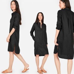 Everlane Black Linen Buttondown Dress